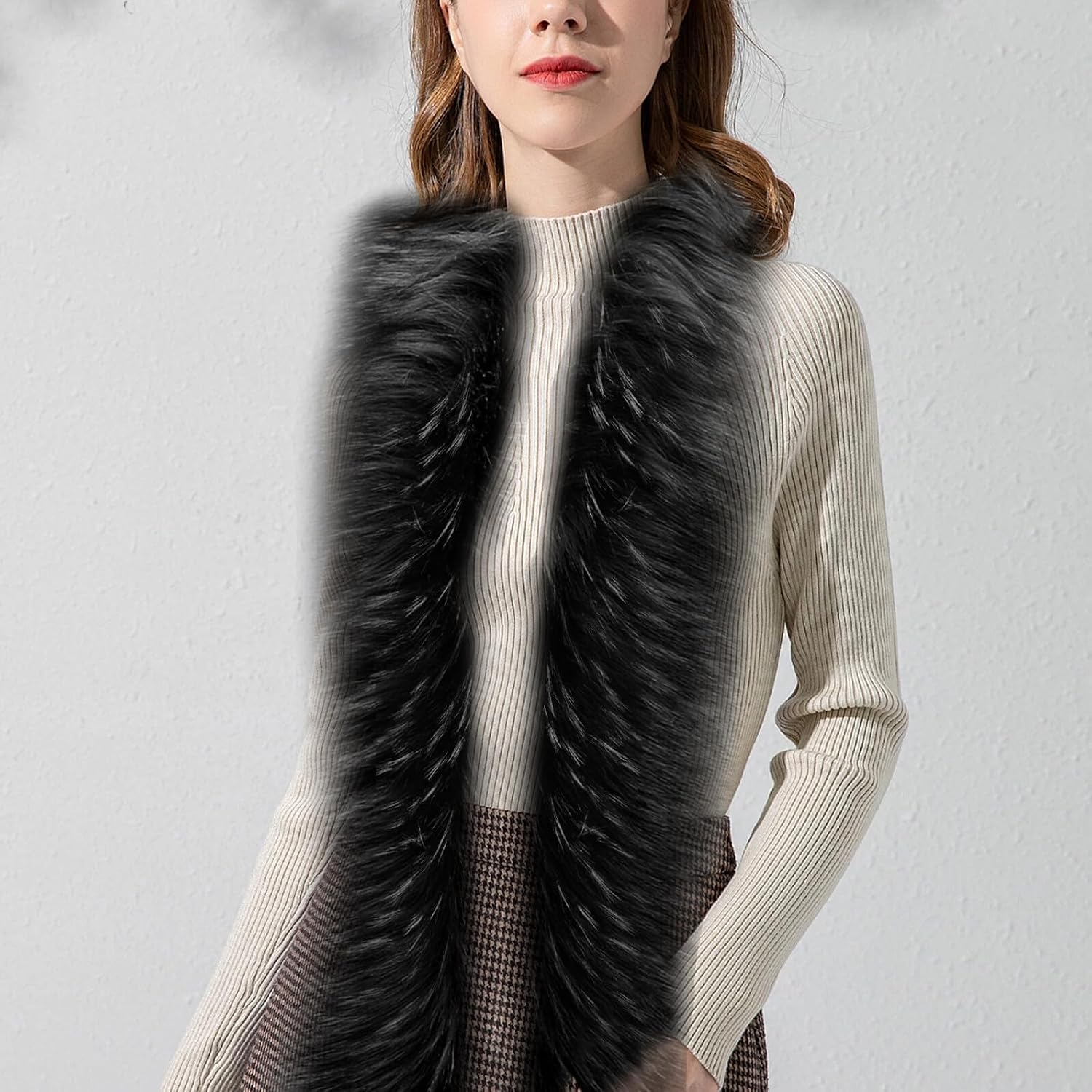 Mikikit Faux Fur Shawl Collar Winter Stole for Women Soft Lightweight Warm Wrap Scarf Wraps Elegant Thick Extended Neck Warmer for Cold Weather