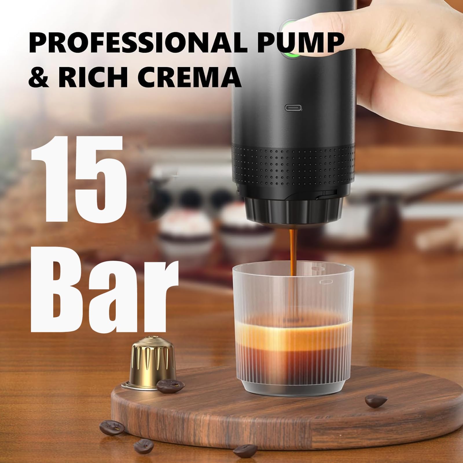 3-in-1 Kapsel Kaffeemaschine Akku, Tragbare