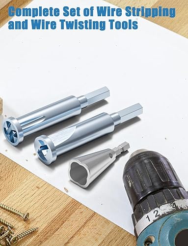 Miniatura 7 de Herramienta de pelado de cables y tornado de alambre para taladro, pelacables de 3 vías5 vías eléctrico para taladro eléctrico, 3 piezas de