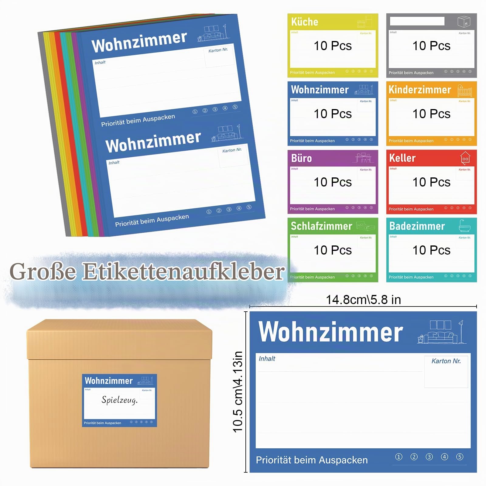Umzugsetiketten, 80 Stück 14.8x10.5cm Groß Umzugsaufkleber zum Beschriften - Image 2