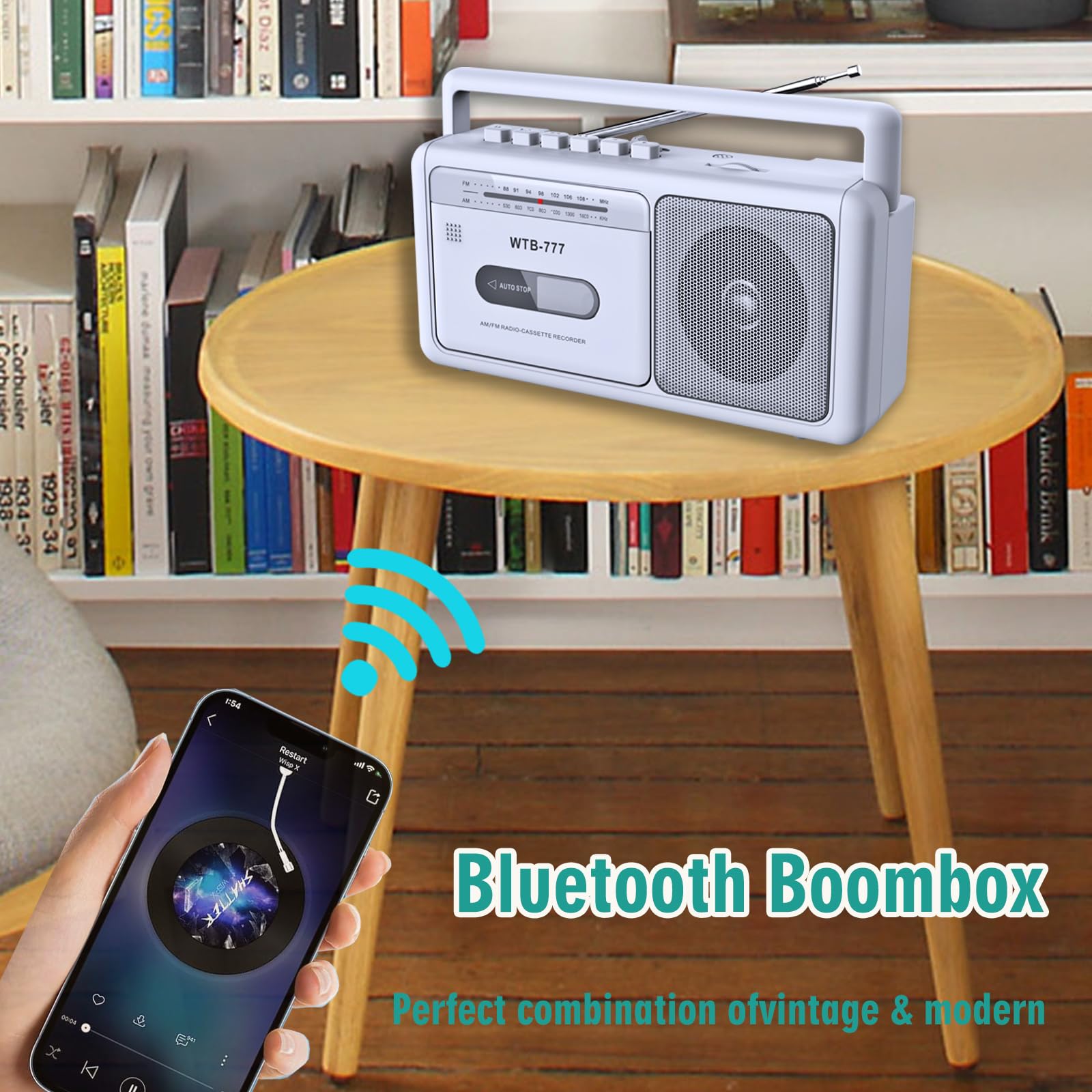 Baladeur Cassette,Lecteur de Cassettes Portable, Radio stéréo AM/FM vintage avec Bluetooth, USB, prise casque, enregistreur cassette portable pour la maison ou l'extérieur
