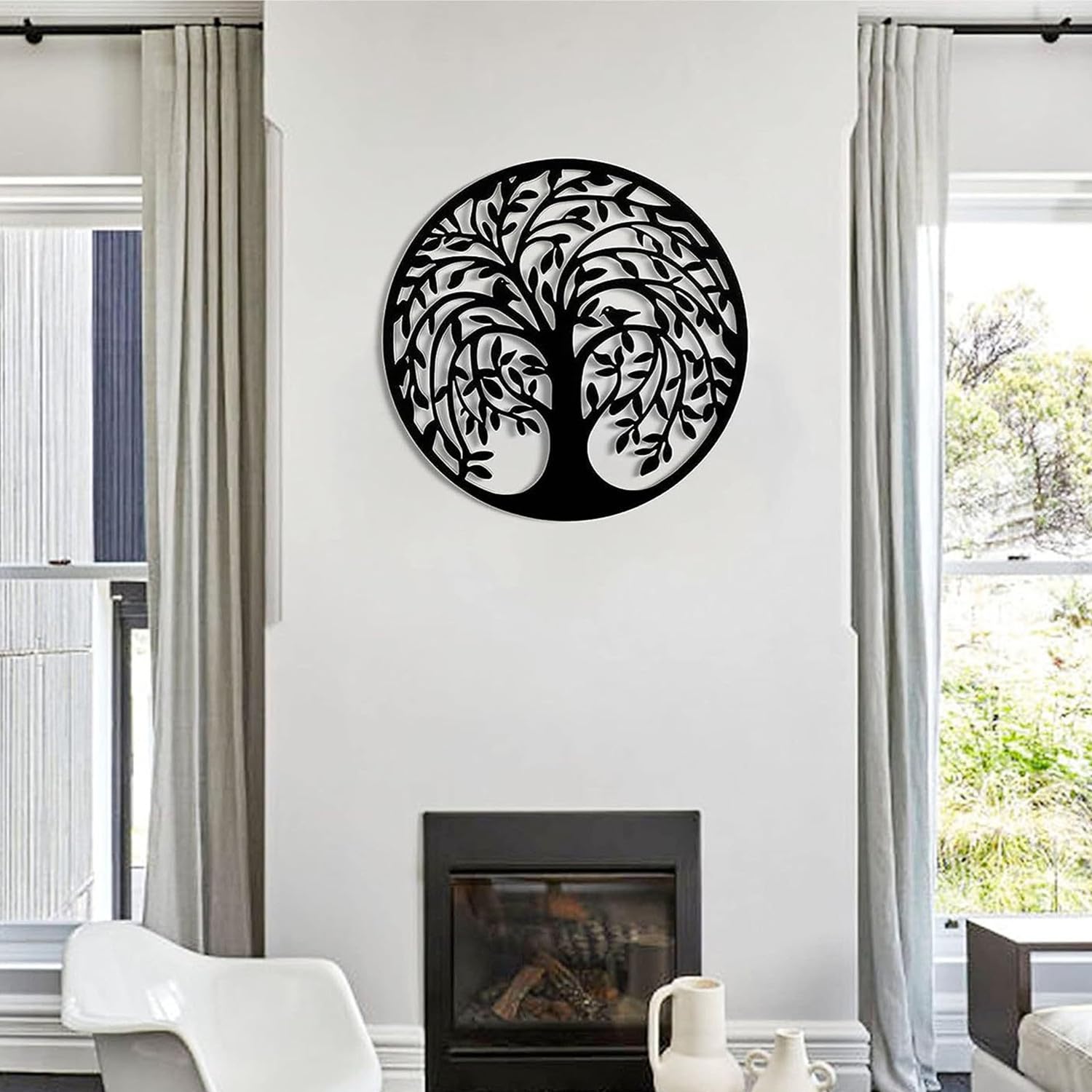 WTTTTW Grand Arbre de Vie de 60 cm, décoration Murale en métal, Sculpture Murale d'arbre généalogique, décoration Murale d'arbre en métal pour intérieur et extérieur