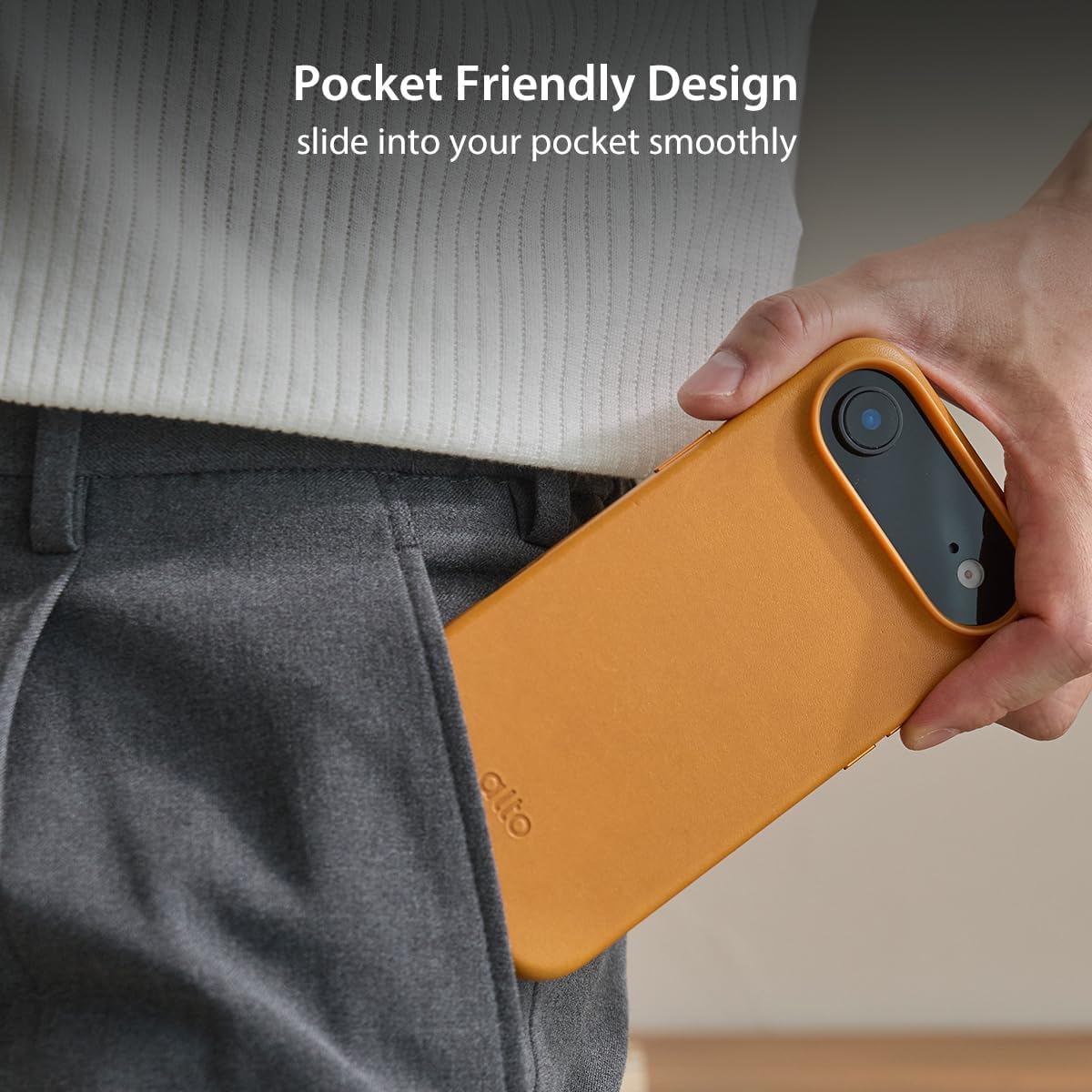 alto Case Compatible with iPhone Air 2025, Magnetic Italian Leather Case Compatible with Apple MagSafe, Clop Series Drop Protective Case (iPhone Air, 6.5 inch, Caramel Brown)