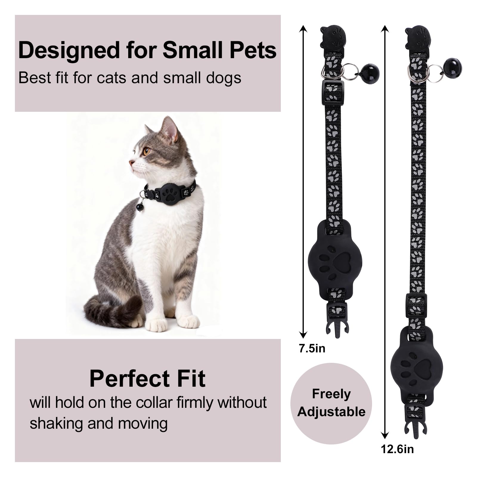 GPS Cat Collar with Bluetooth Tracker Holder - Breakaway Adjustable (7.5-12.6") for Small Cats for iOS (Findmy App) | No Monthly Fee | Waterproof Lightweight Reflective Pet Tracker - image 3