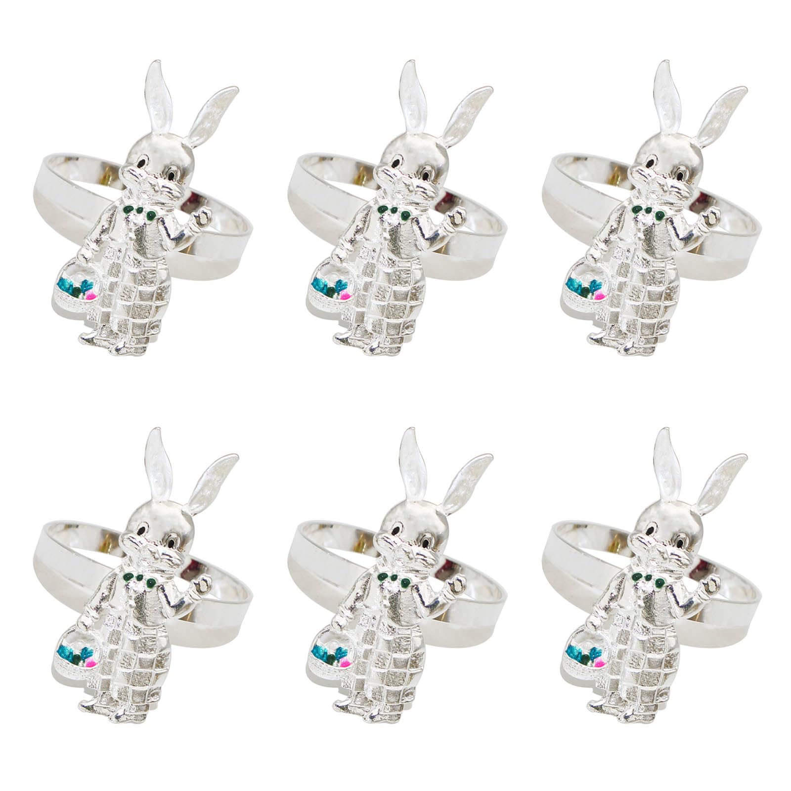 CRFFZ 6pcs Easters Rabbits Napkin Rings Colorful Gold/Silver Color Rabbits for Easters Dinners and Receptions Hotel Banquets