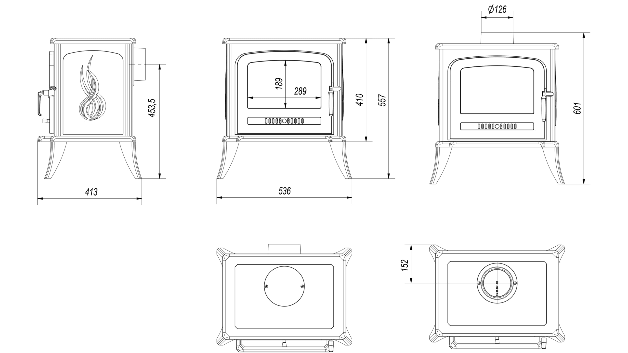 KRATKI Stufa a legna in ghisa KOZA K7 5kW Ø130mm - riscaldamento efficiente gamma di potenza 3-8kW, Stufa in ghisa ECO-DESIGN Stufe Classe di efficienza energetica A con Guanti termoresistenti inclusi