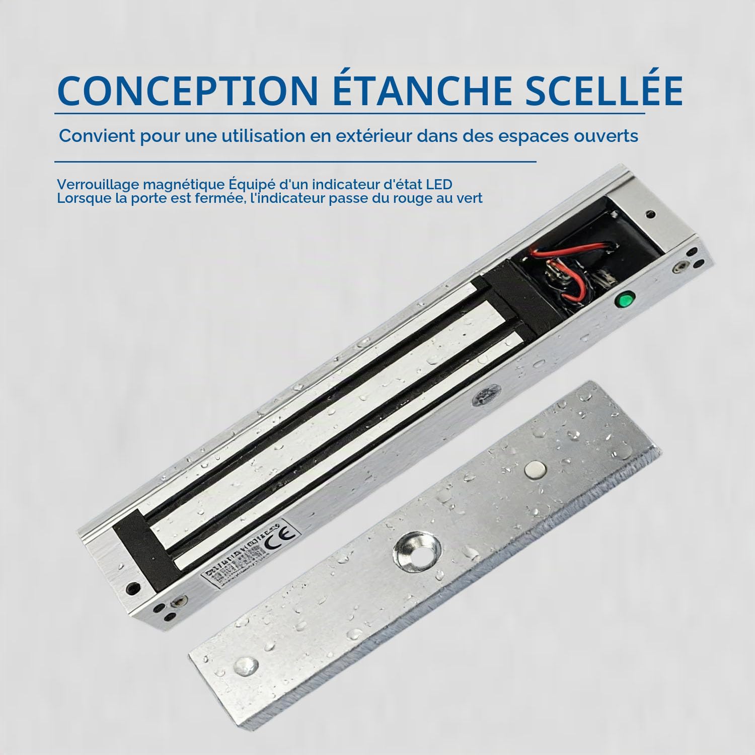 YAVIS Serrure Électrique Magnétique 280kg 600lbs 12V DC Étanche avec Indicateur LED, Fail Safe (NC), Ventouse Électromagnétique pour Portail Extérieur, Garage et Porte Intérieure en Bois Métal Verre