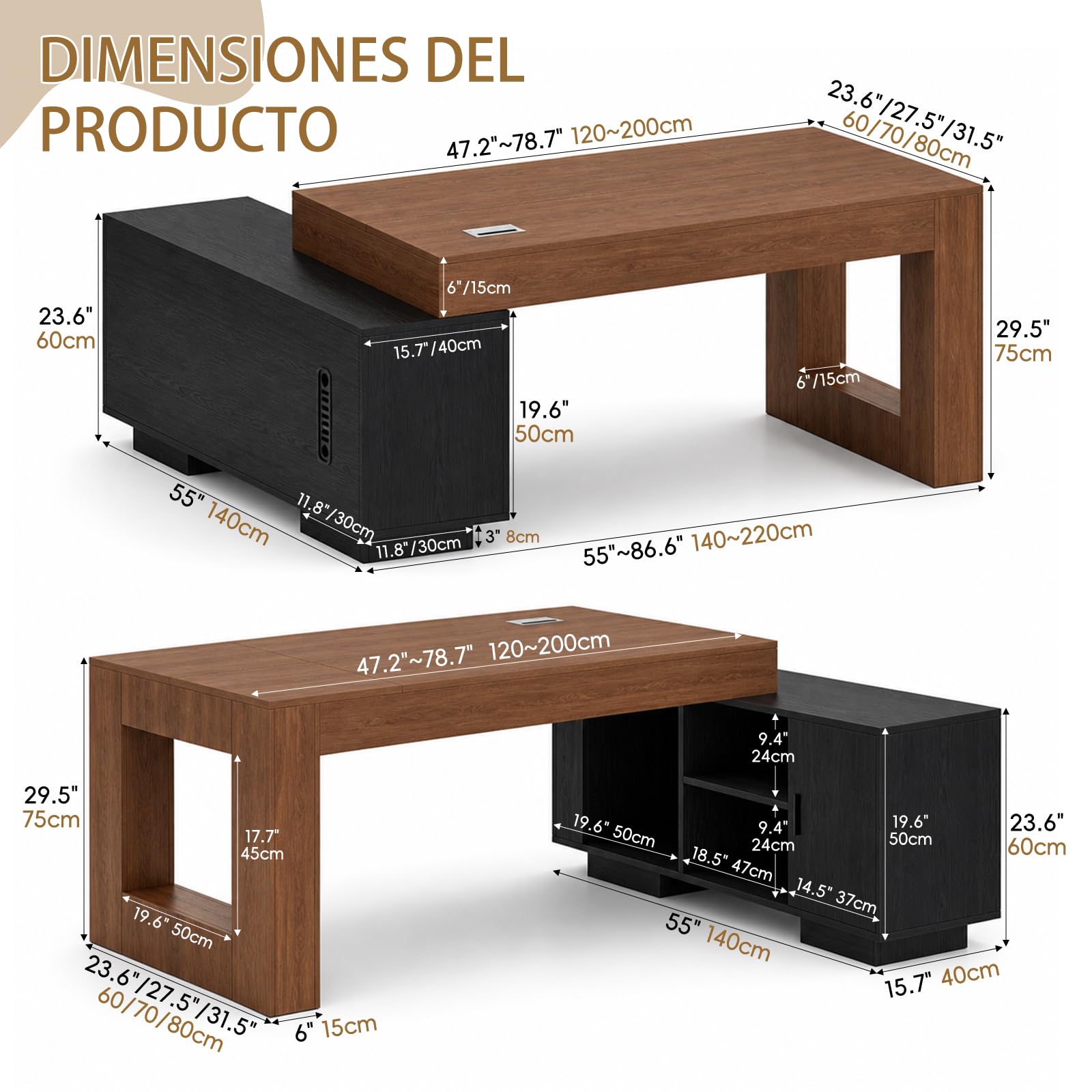 Escritorio Ejecutivo con Almacenamiento Mesa de Oficina con Armario y Gestión de Cables, Despacho y Estudio, Mesa Profesional para Directivos y Teletrabajo