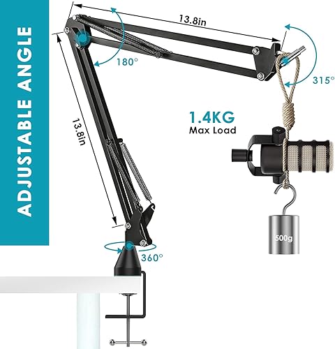Miniatura 3 de YOUSHARES Rode Podmic Stand con filtro Pop - Brazo de brazo de micrófono con parabrisas de espuma para mejorar la calidad de grabación