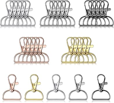 Hotop 25 Pcs Swivel Clasp Hooks, 1 Inch D Rings for Lanyard Making