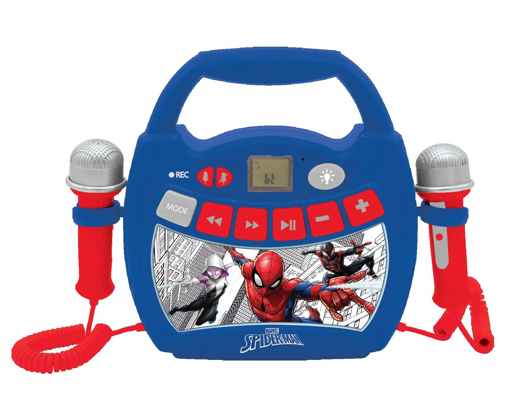 Lexibook Spider-Man Lettore Musicale Karaoke Portatile per Bambini Microfoni, Effetti di Luce Bluetooth Registrazione vocale e funzioni di Modifica, Blu, MP320SPZLXB