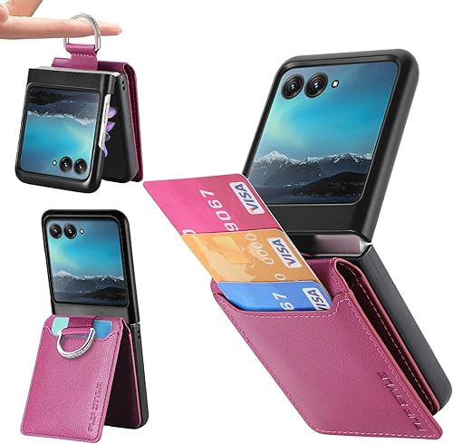 Miniatura 8 de Funda de piel sintética para Motorola Razr+ 2023 con tarjetero y función atril de cobertura completa para Motorola Razr Plus 2023, color negro
