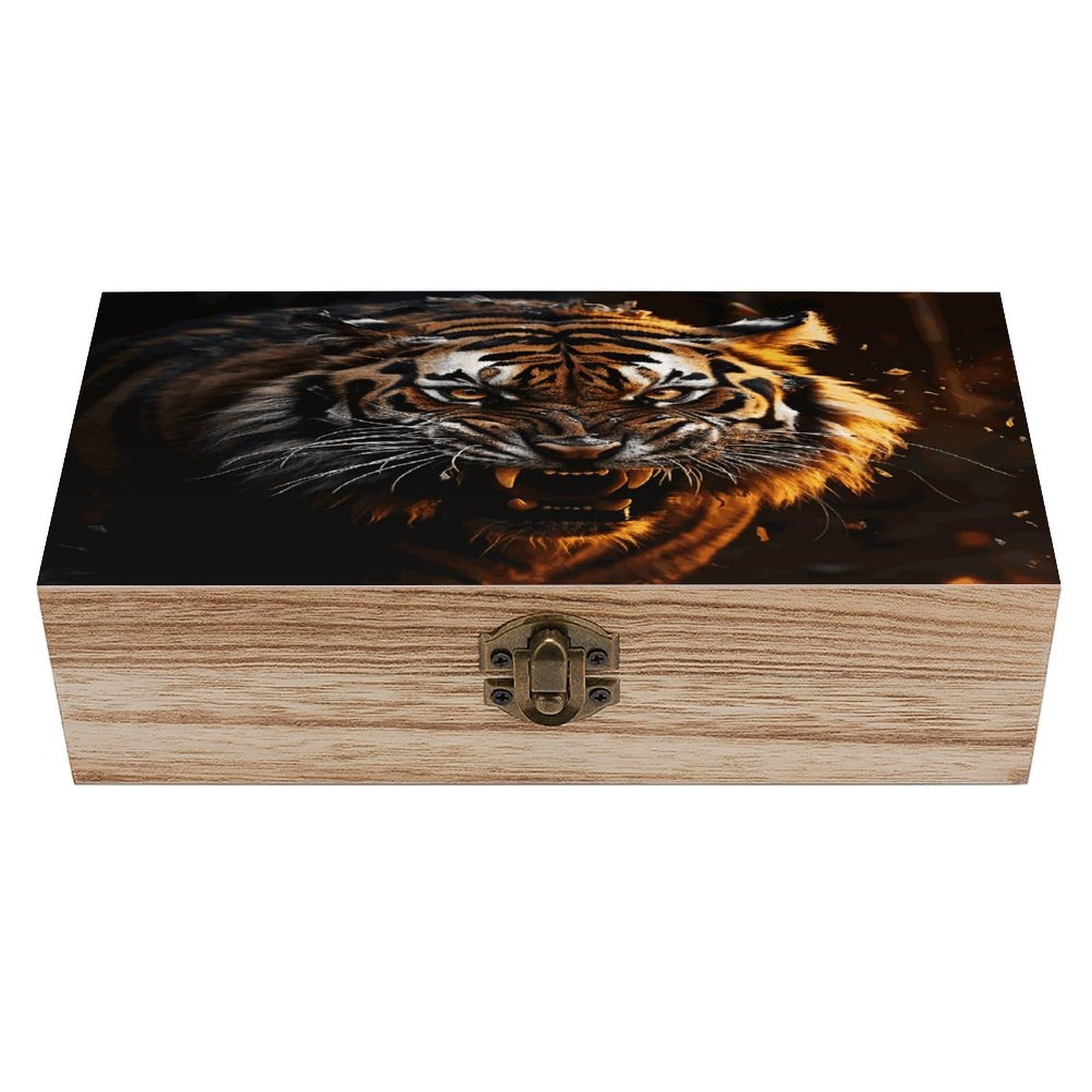 VstaDank Ferocious Tiger Wooden Keepsake Box with Hinged Lid Solid Wood Gift Boxes Beautifully Keepsake Box Jewellery Organiser Retro Memory Treasure Case with Lids Decorative Boxes