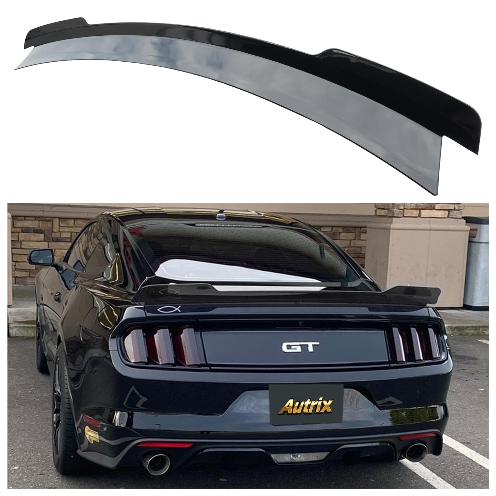 Autrix Rear Trunk Spoiler Wing for 2015-2023 Ford Mustang GT Spoiler, Rear Wing Coupe Fastback & Convertible MD Style ABS Gloss Black