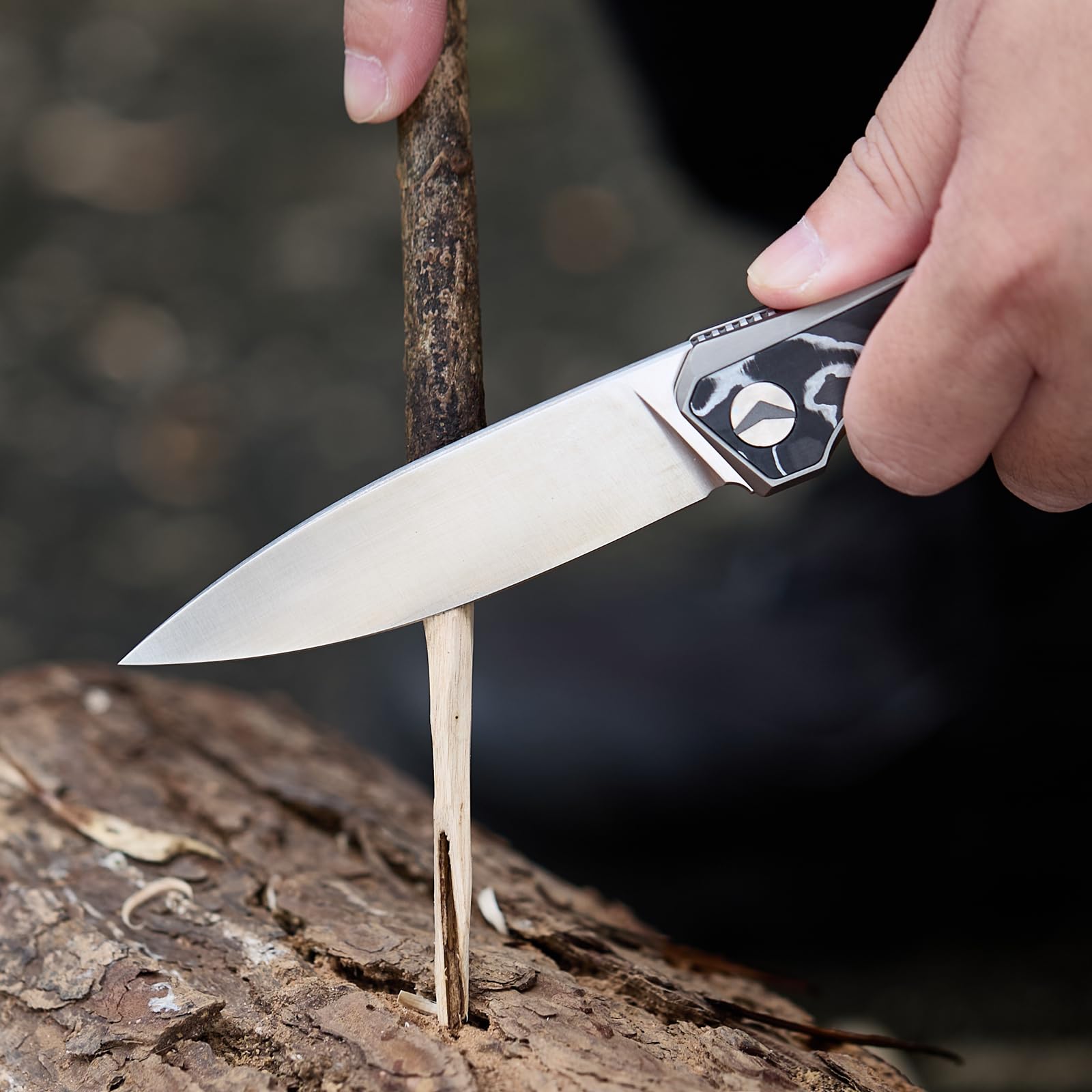 Mini Couteau Pliant Lame D2 Manche Titane TC4 Survie Couteau Pliant De
