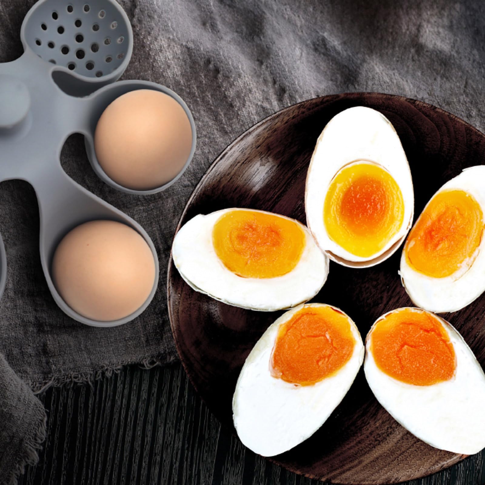 Caldera de huevos de silicona para huevos duros y suaves, cocina de silicona de grado alimenticio con 6 soportes, accesorio de cocina para cocinar/servir huevos con asa, apto para lavavajillas 6