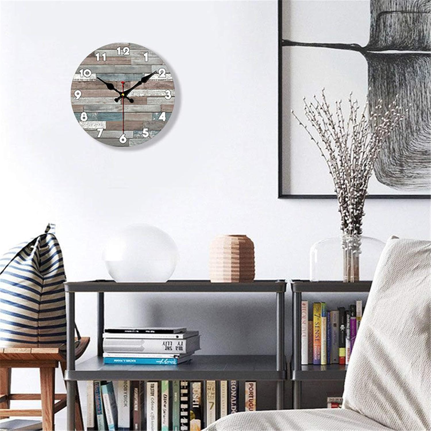 Rustic Pattern Wall Clock Non Ticking Silent 10 Inch Art Clock for Living Room Bedroom Office School Home Decor