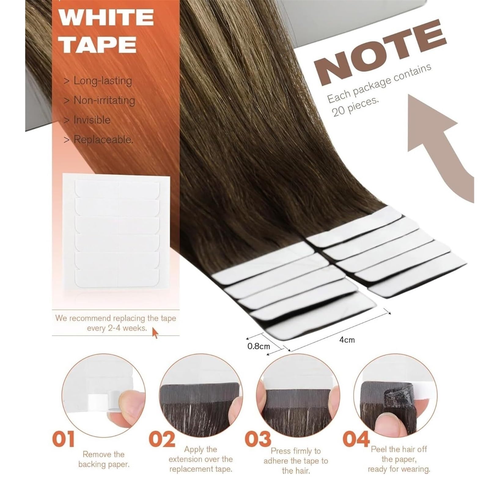 lungo Nastro nelle estensioni dei capelli Capelli umani brasiliani 12-24 pollici(4-14-60,20 PCS_16INCHES)