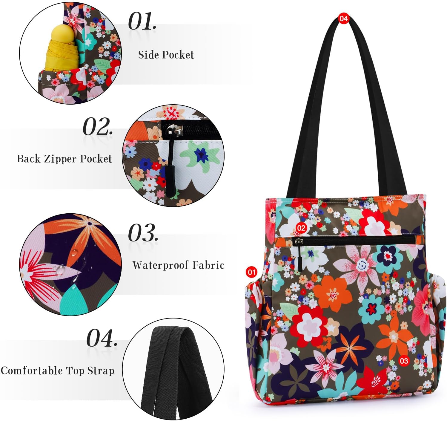 HUA ANGEL Floral Tote Bag - Casual Shoulder Bag Daily Tote Bag with Zipper Gym Travel Shopping Work Handbag for Women - Image 4