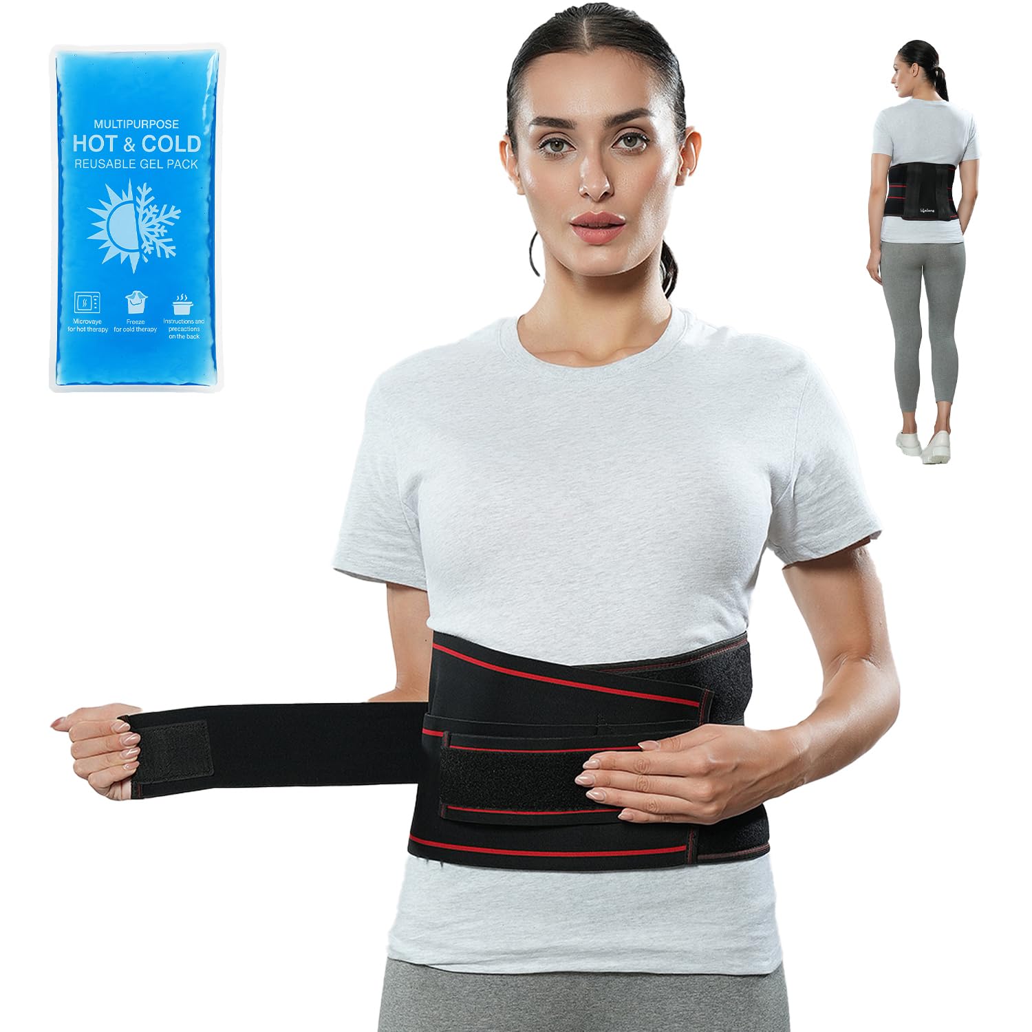 Lifelong Contoured Lumbar Sacral Belt with Hot & Cold Pack | Adjustable Elastic Straps, 4 Metallic Splints & Strong Back Support | Free Size, Breathable Sweat-Free Fabric for Pain Relief & Posture (LLOBS06)-picture-16