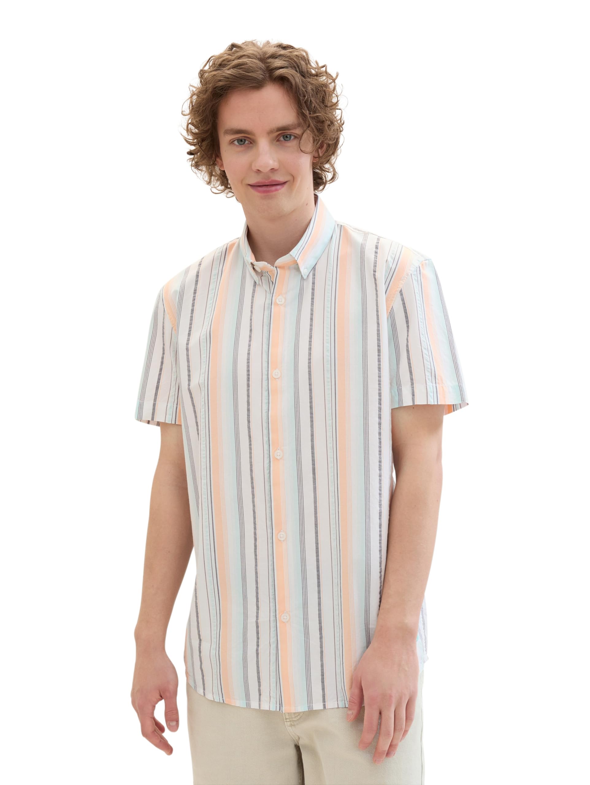 TOM TAILOR Denim Herren Dobby Kurzarm Hemd mit Streifen-Muster