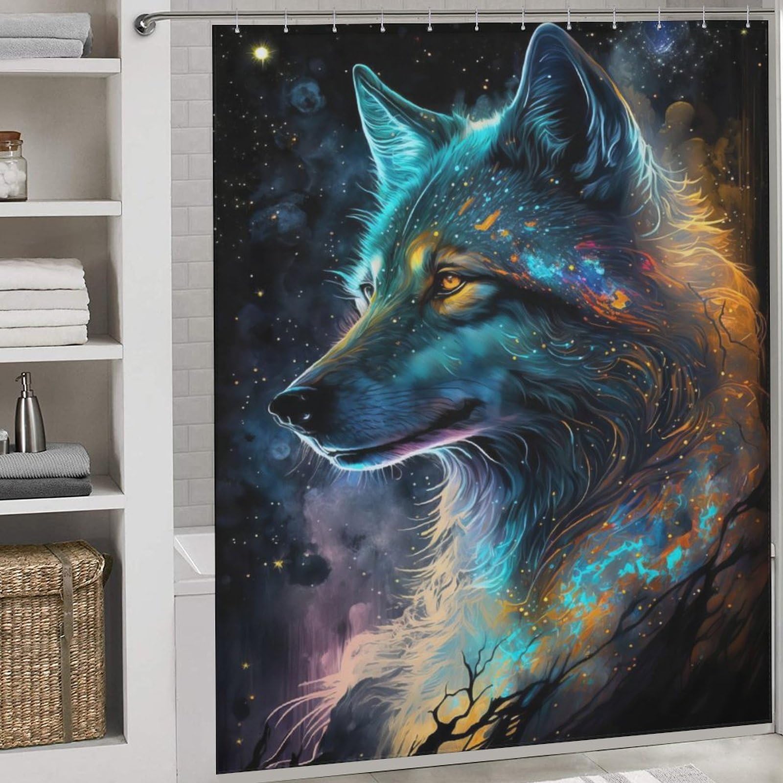 Rideau de douche Cloudy Loup lavable 183x183 cm étanche avec 12 crochets