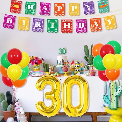Miniatura 2 de Decoraciones mexicanas para fiesta de cumpleaños número 30, suministros para fiesta de cumpleaños 30, pancarta mexicana de feliz cumpleaños, globo