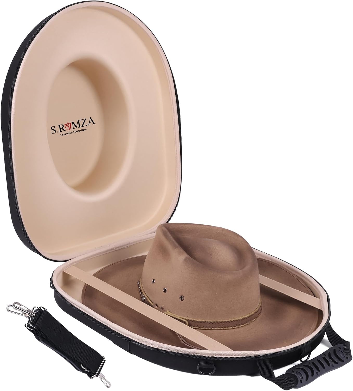 Cowboy Hats Box for Travel Case Crush Proof Hard Top Hat Storage Case with Handle,Adjustable Shoulder Strap & Luggage Strap (khaki)