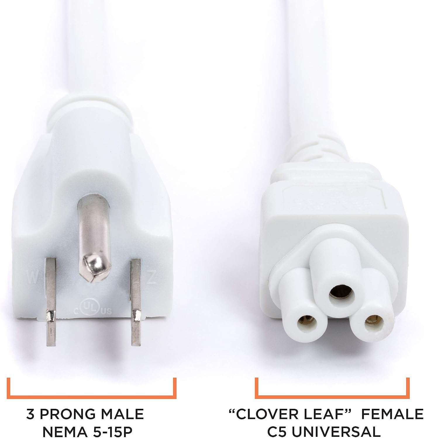 THE CIMPLE CO White 3-Prong AC Power Cable 6 FT - Mouse Ears Power Supply Cord - Device, Computer, Laptop Replacement Cord with Cloverleaf Plug - NEMA 5-15P to C5 / IEC 320-6 Feet (1.8 Meters)
