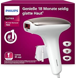 Philips Lumea IPL 7000 Series – IPL Geräte Haarentfernung für bis zu 18 Monaten seidig-glatte Haut¹ mit 3 Aufsätzen für Körper & Gesicht, Alternative zur Laser-Haarentfernung (BRI923/00)