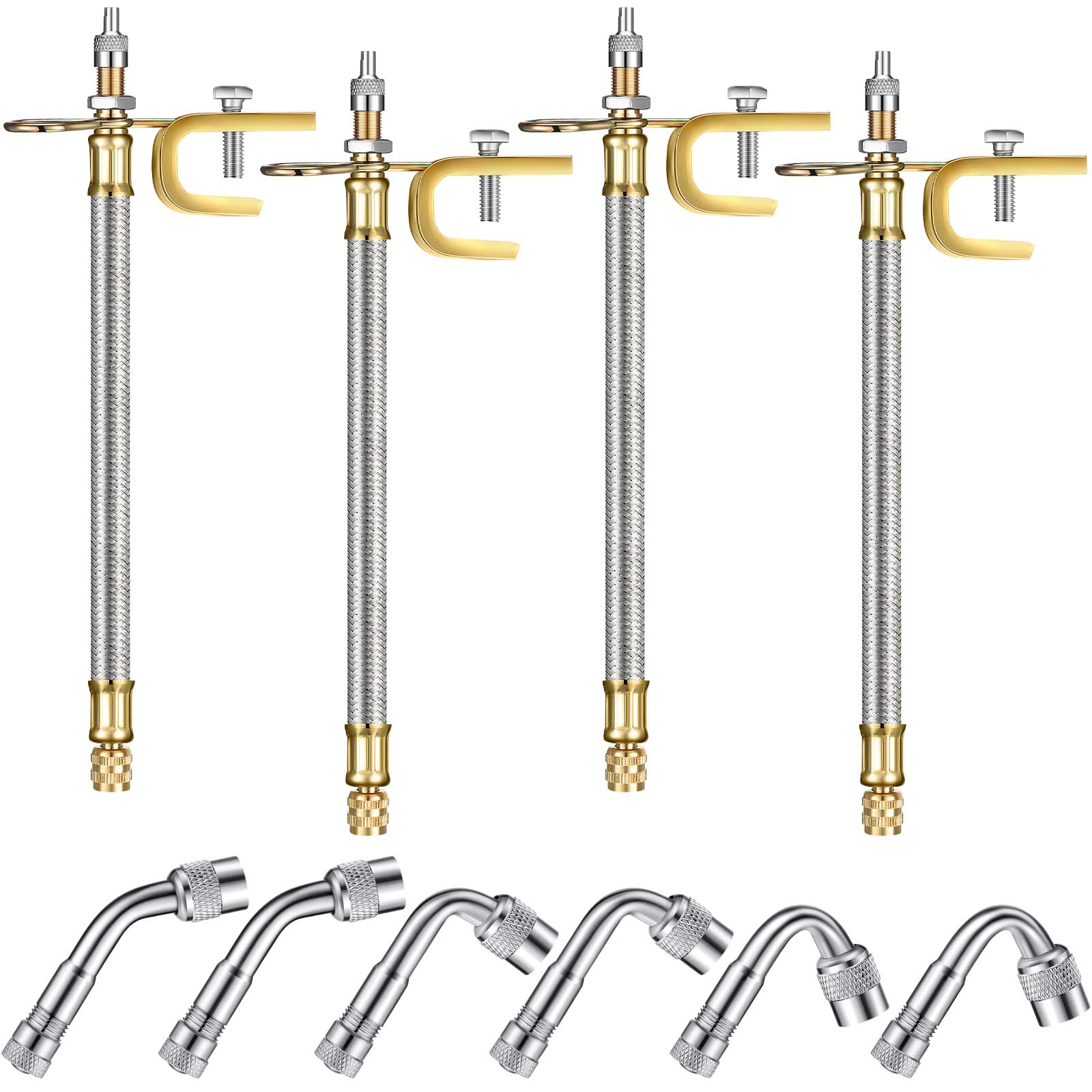 Hotop 4 Pieces Valve Stem Extension Stainless Steel Braided Extenders, 6 Pieces 45 90 135 Degree Brass Extenders for Cars Trucks Motorhome Trailer Rv