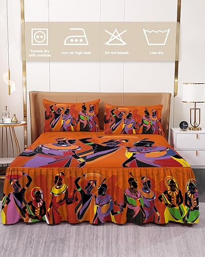Miniatura 2 de Faldas de cama plisadas envolventes para mujeres africanas para cama matrimonial de 54 x 75 pulgadas, falda de cama decorativa con volantes de