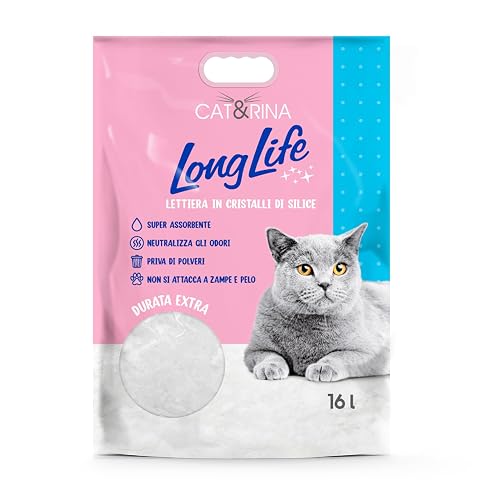 Cat&Rina Long Life, Arena para Gatos de Cristales de Sílice Súper Absorbente. Arena para Gatos de Gel…