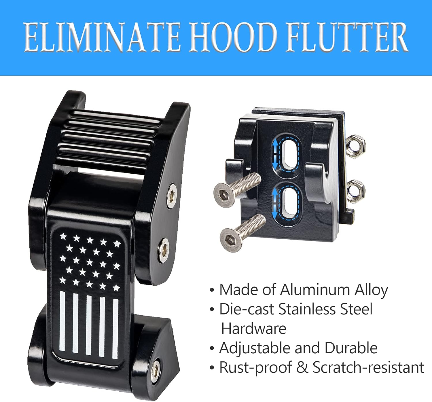Buling TJ Hood Latches Improved Design Aluminum Hood Catch Latch kits Compatible with Jeep Wrangler TJ 1997-2006 (Texture Black US Flag)