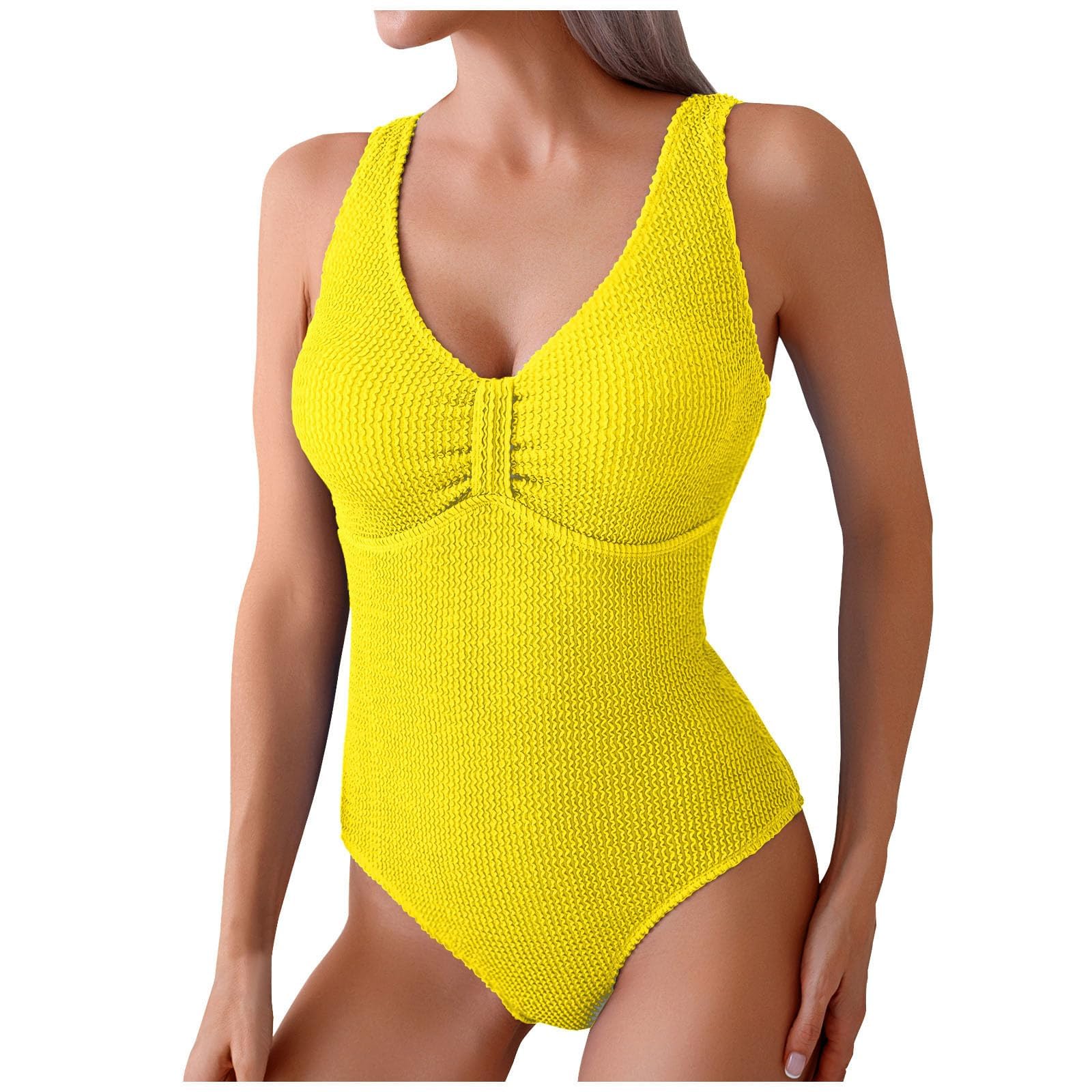 Saymany Bañador Mujer Una Pieza,Traje De Baño Vintage con Control De Abdomen De Una Pieza con Control De Abdomen Estilo Retro con Escote En V Y Fruncido Elegante con Relleno Y Sin Aros para La Playa