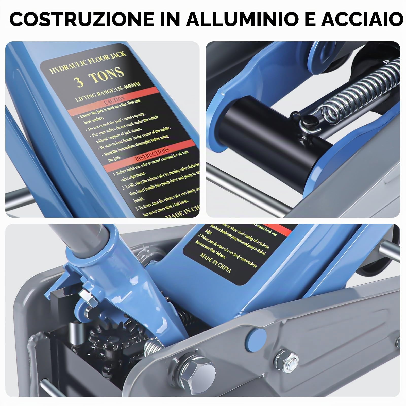 Larbanke Jack da pavimento a basso profilo 3T, realizzato in acciaio al carbonio durevole,Altezza di sollevamento 135-460 MM,Gatto idraulico,Adatto per varie auto
