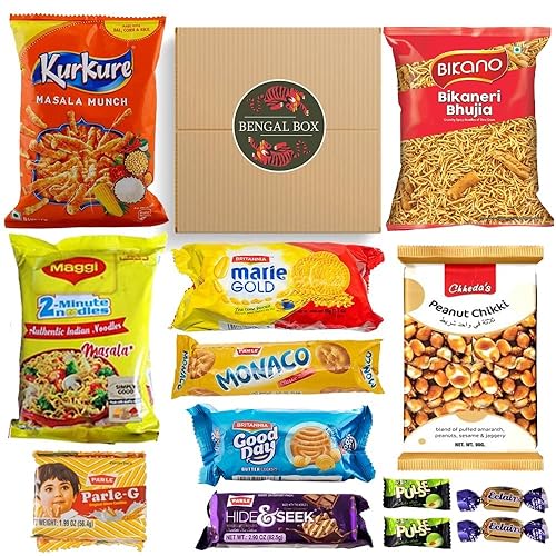 Miniatura 2 de BENGAL BOX - Paquete variado de 13 bocadillos indios, paquete de 13 bocadillos envueltos individuales, surtido de muestras de galletas