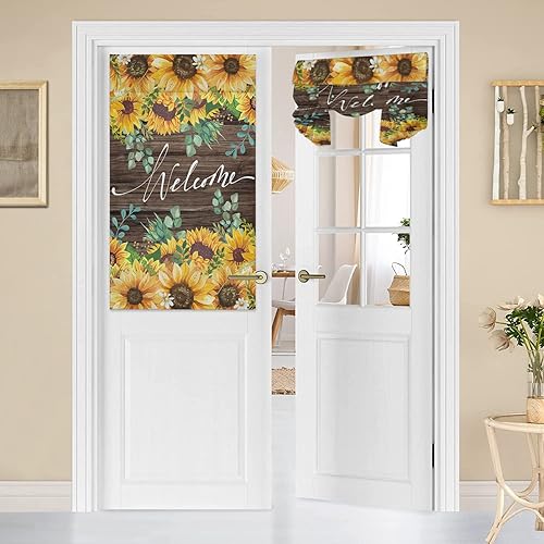 Miniatura 7 de Cortinas de puerta de hojas de eucalipto para ventanas de puerta, cortina de puerta francesa con flores de bienvenida, cortina de privacidad para