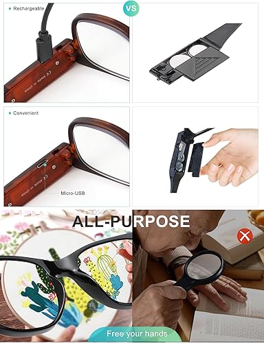 Miniatura 8 de OKH Reading Glasses with Light, Rechargeable LED Lighted Reading Glasses, Anti Blue Light, Bright Clear Vision