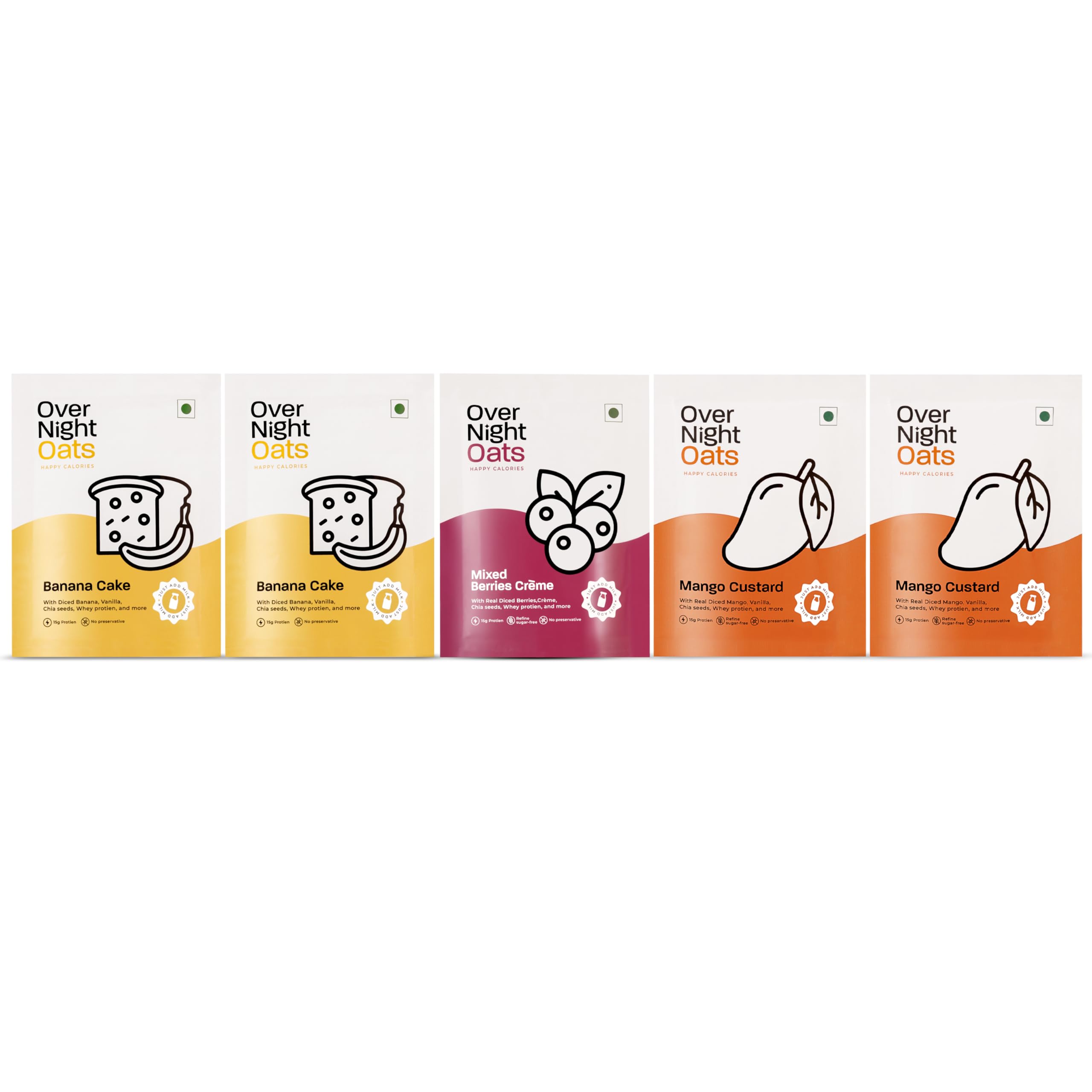 Overnight Oats 15gm High Protein, Refined Sugar-Free, with Dices Banana, Mango, Vanilla, Chia Seeds, Whey Protein & more| (Fruity Fiesta, 15grams Protein, Pack of 5)-image-45
