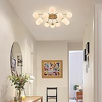 Vista 9 de 12-Light Gold Sputnik Semi Flush Mount Ceiling Lights, 38.1 in. Mid Century Milk Glass Globe Bubble Chandeliers Light Fixture Blossom Accent for