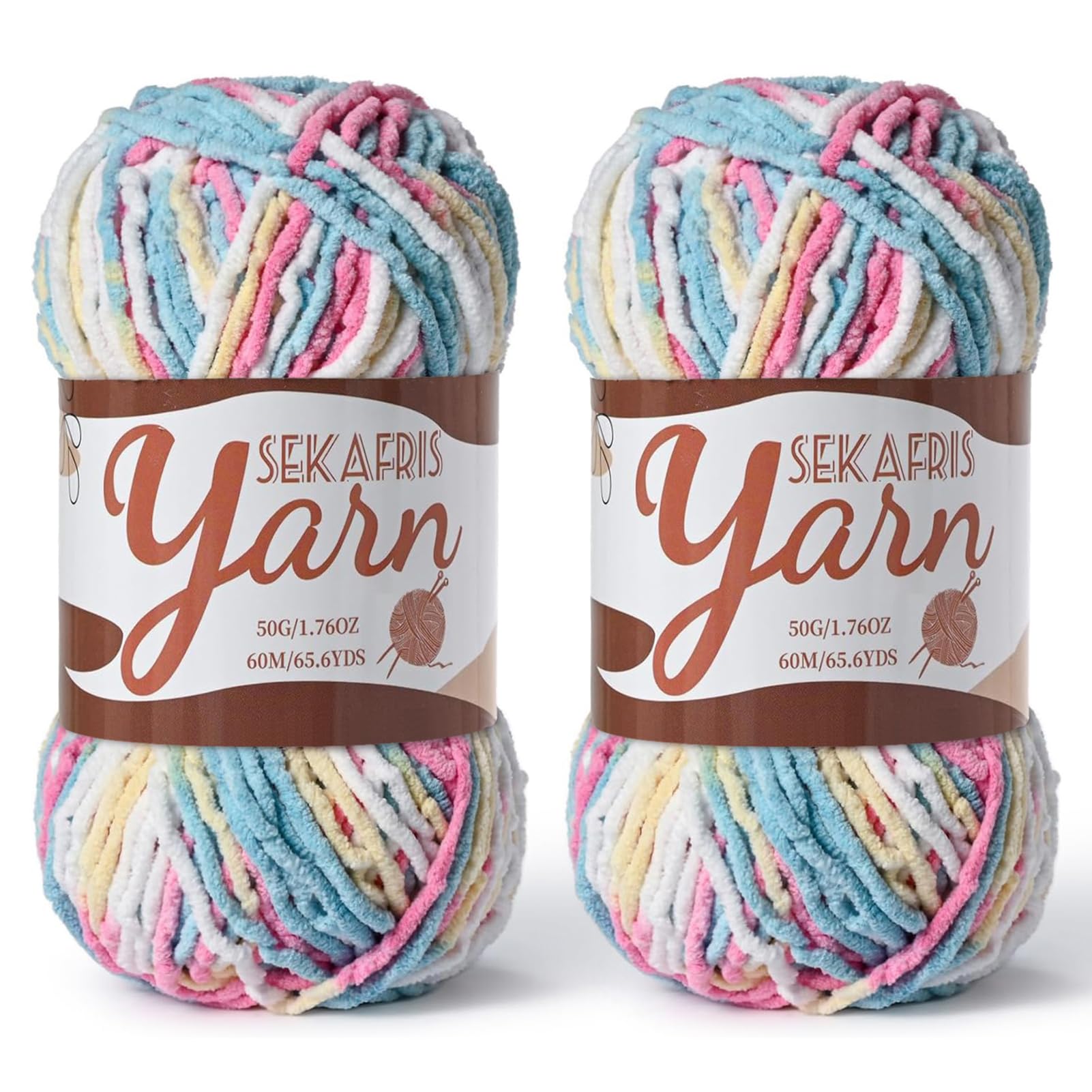 Chenille Yarn for Crocheting Crochet Candy Color Yarn 2 Pack
