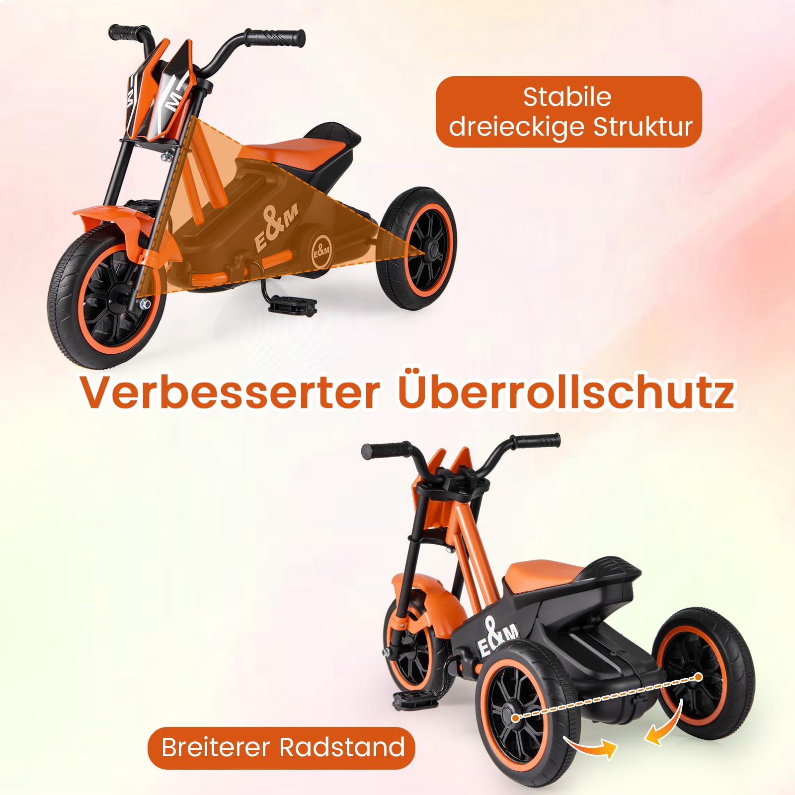 GOPLUS Kinder Dreirad, Kinderdreirad mit 3 Rädern, rutschfeste Pedale & Lenkbegrenzung, Kleinkinderfahrräder mit Vorwärts-/Rückwärtsfahrfunktion, für Kinder ab 3 Jahren (Orange)