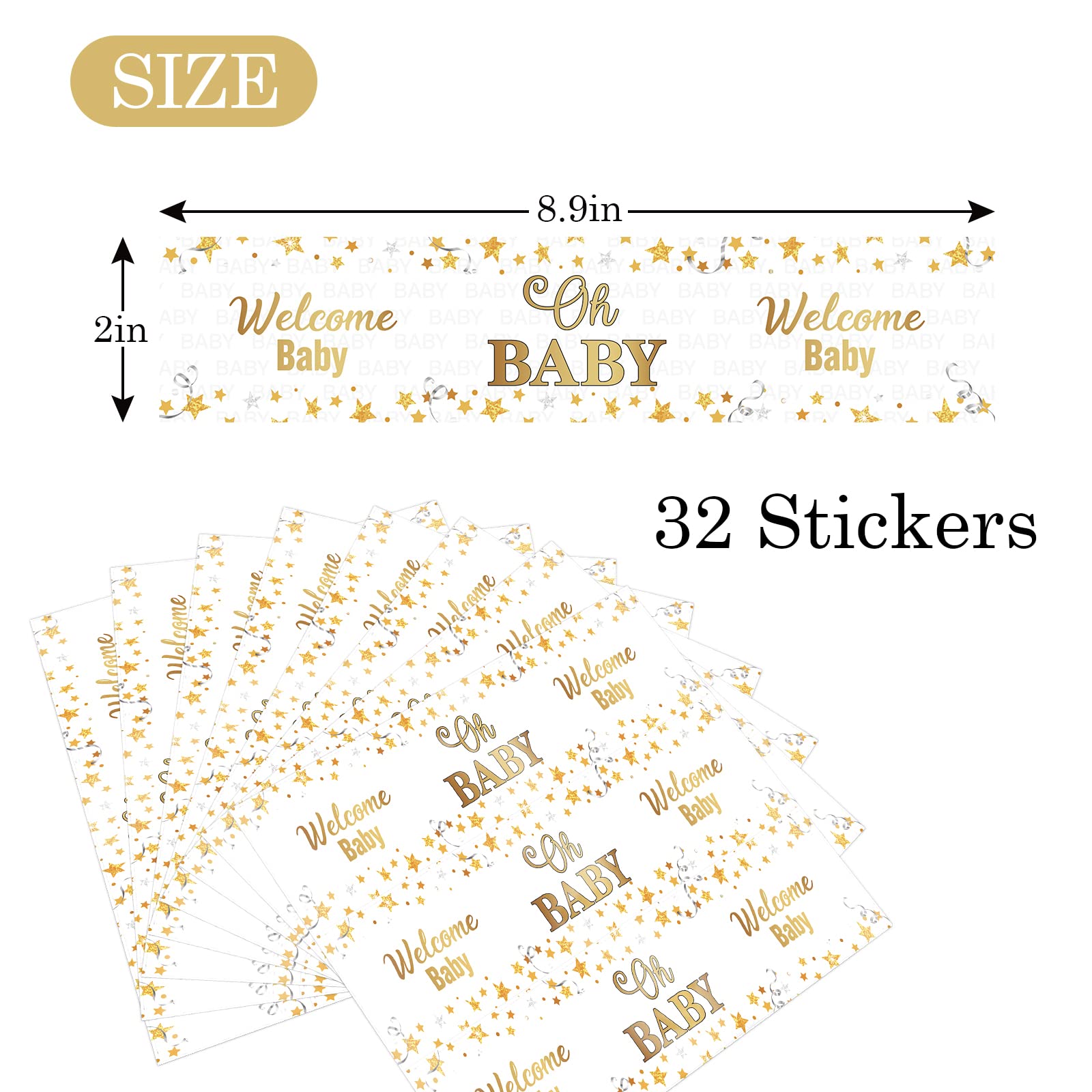 MonMon & Craft Oh Baby Water Bottle Stickers/Gender Reveal Bottle Wrappers/Baby Shower/Welcome Baby/Baby 1st Birthday Party Water Labels Supplies Waterproof (Set of 32)