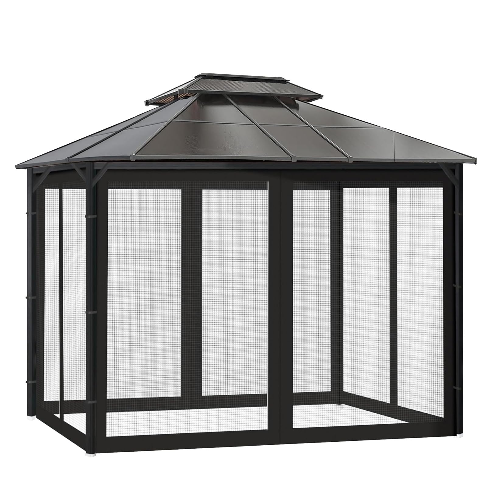 Gazebo Universal Replacement Mosquito Netting, 10' x 10' Outdoor Mesh Netting Screen 4-Panel Sidewall with Zipper, Easy to Install(Black,10x12ft)