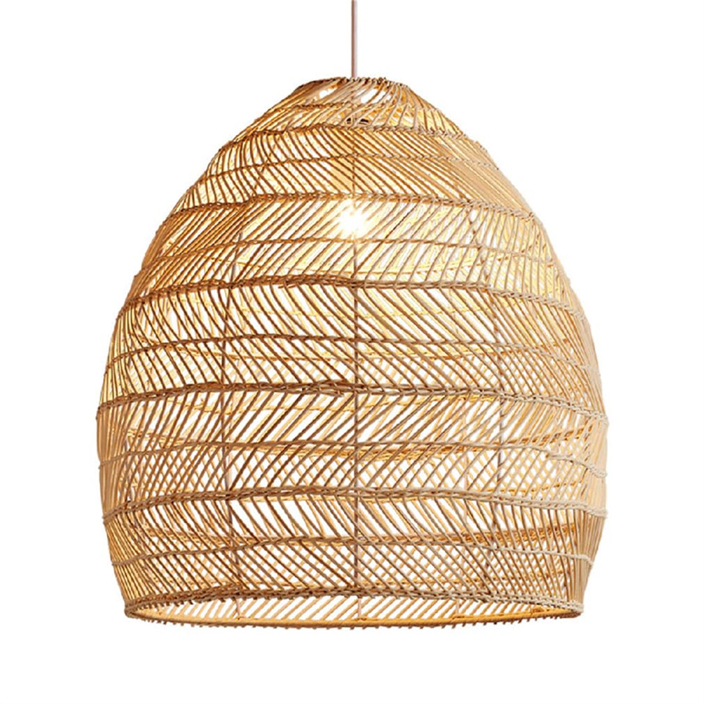 SHUANGZ Modern Rattan Basket Pendant Lamp Hand Weave Lamp Shade 1-Light with Metal Frame Bamboo Hanging Lamp Shade E26 Socket for Dining Room, Tea Room, Restaurant Lamp Fixtures
