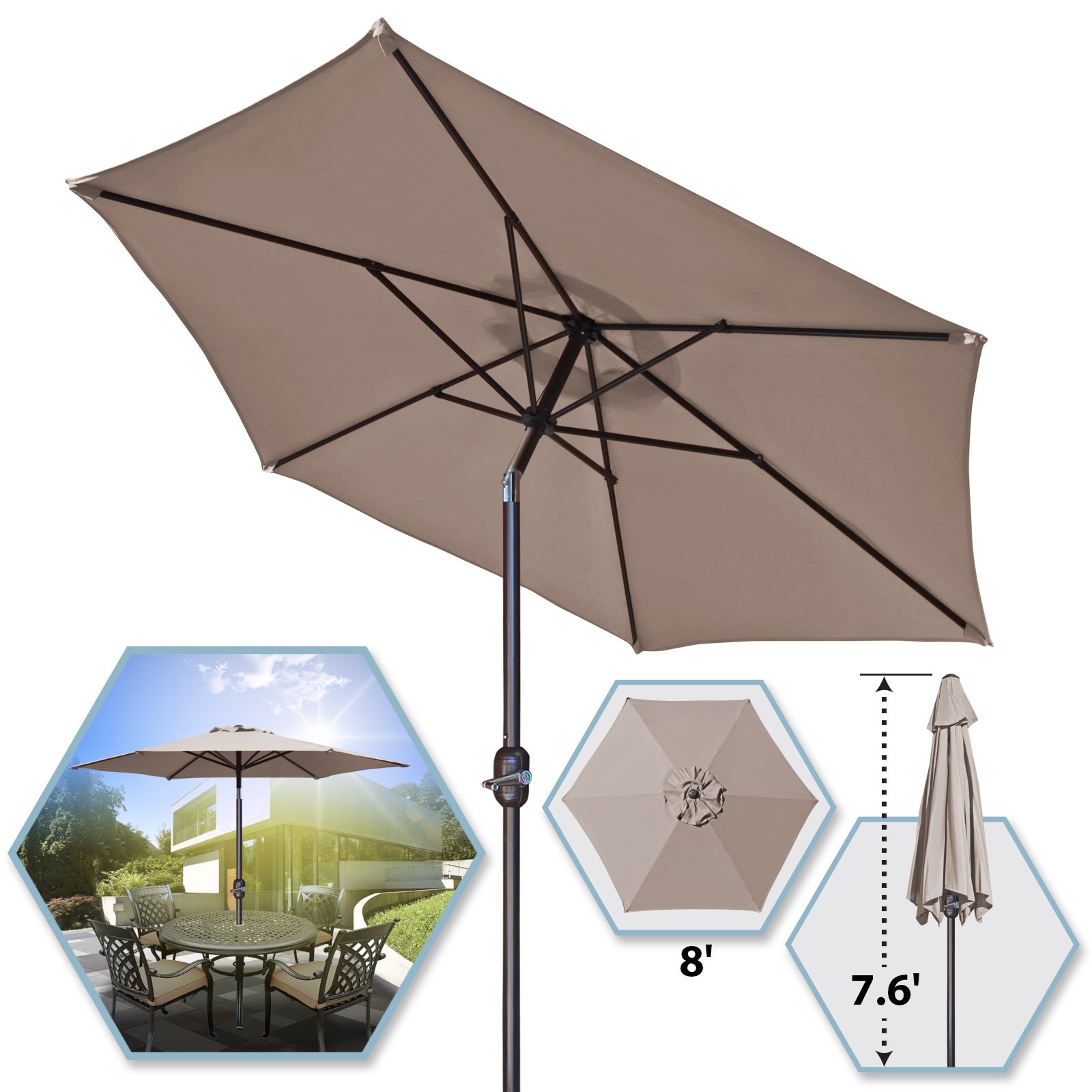 8' PARASOL PATIO NEW GARDEN PATIO UMBRELLA SUNSHADE MARKET OUTDOOR-TAUPE