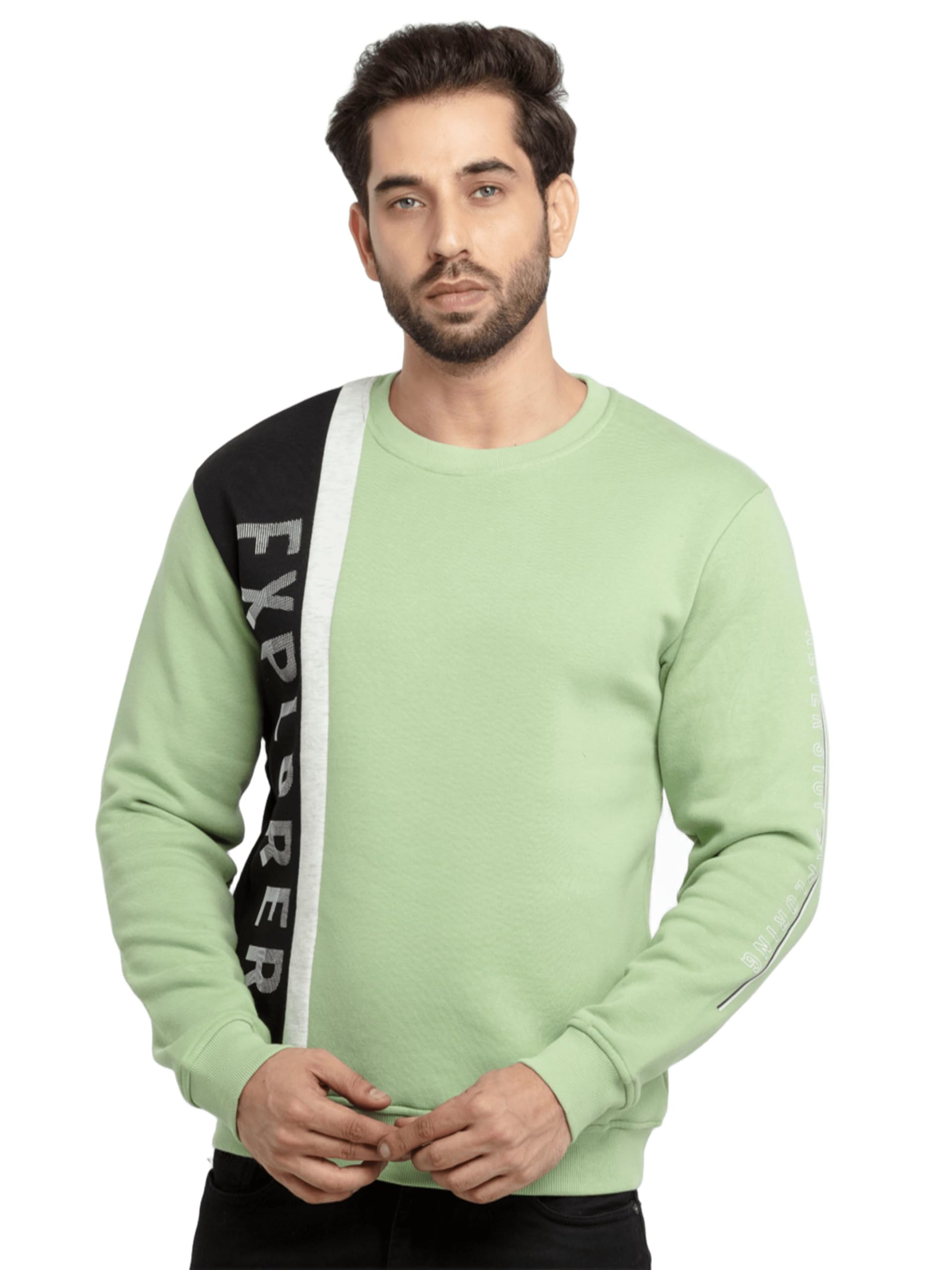 Status Quo Men Light Green Printed Round Neck Cotton Sweatshirt-image-21