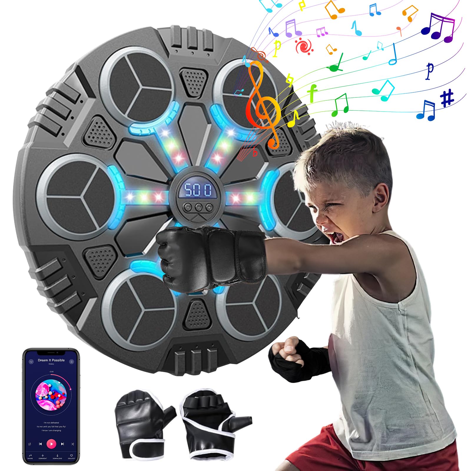 Music Boxing Machine, LED Musik Boxmaschine für Kinder, 3Geschwindigkeitsmodi und Zählmodus, Bluetooth Music Boxing Machine für Kinder Heimtraining