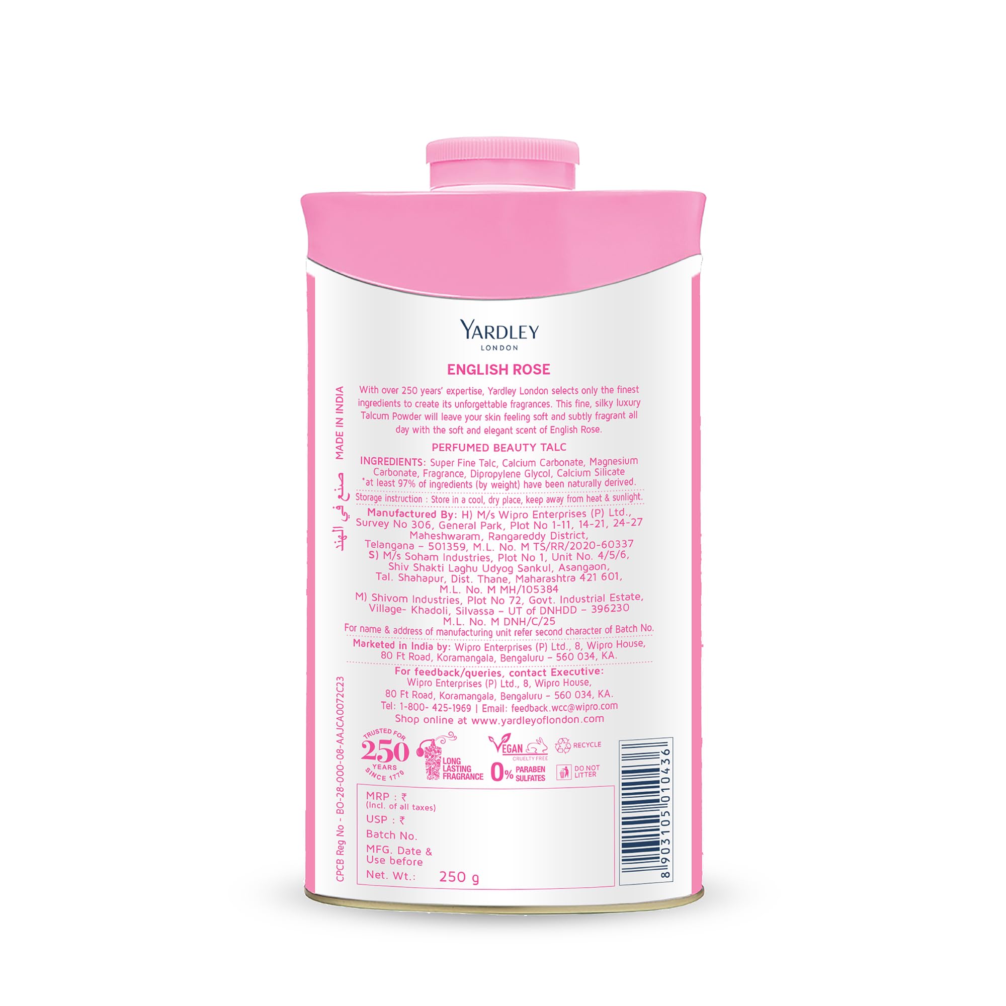Yardley English Rose Perfumed Talc, 250 g